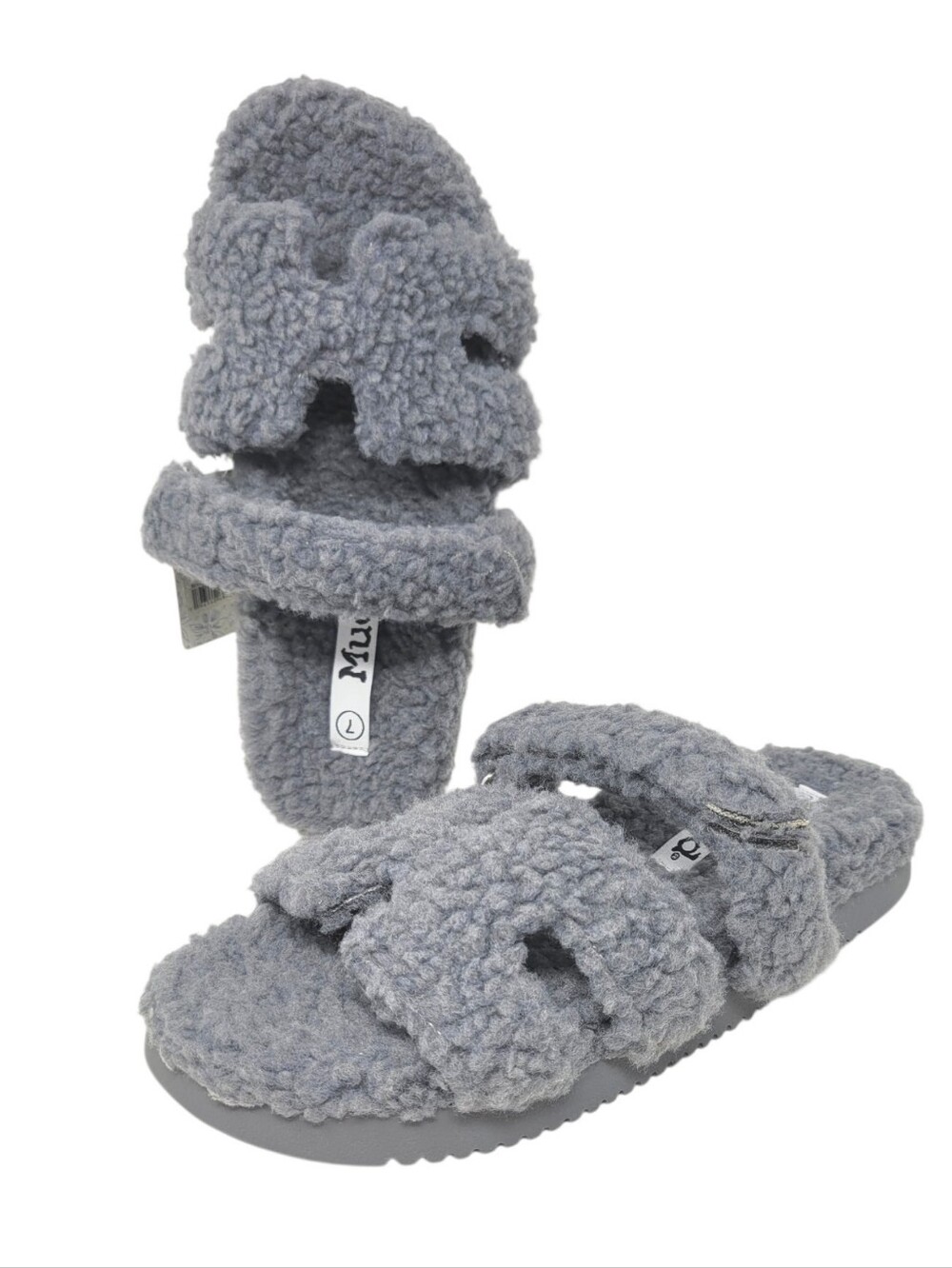 Mudd Doris Gray Fluffy Faux Fur Slides Size 7